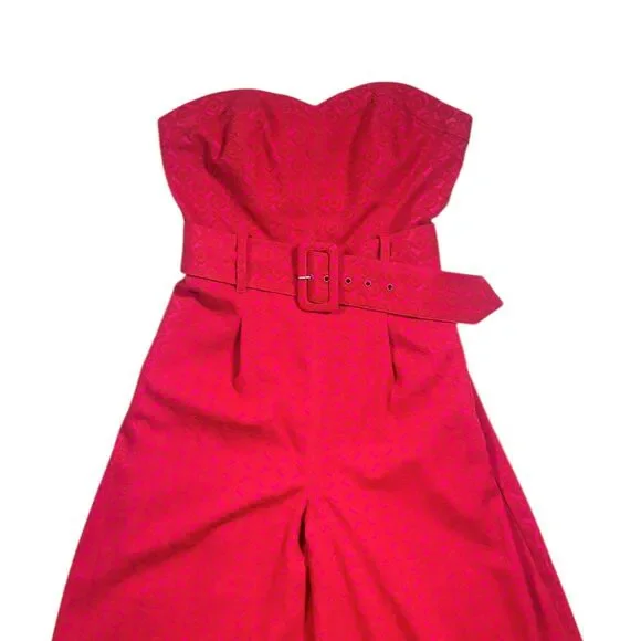 Ett Twa Anthropologie Women's Haley Strapless Jumpsuit Pink Belted Wide Leg US 6 - Picture 5 of 9
